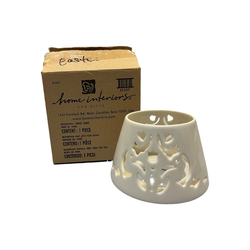 Home Interiors & Gifts Cream Ceramic Filigree Candle Shade‎ V-13820 Heart Scroll